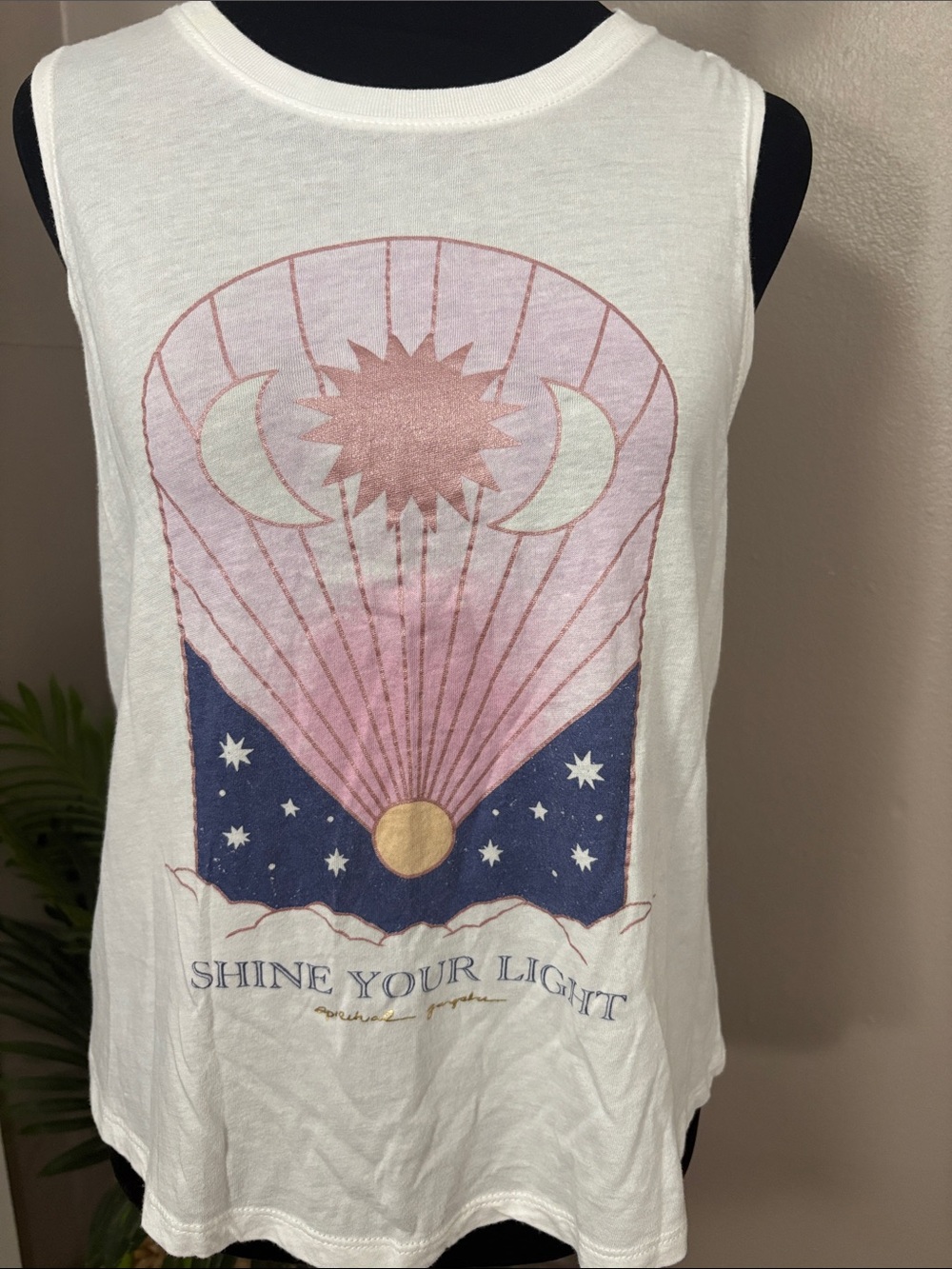 Spiritual Gangster White Graphic Sun & Moon Tank “Shine Your Light” Small